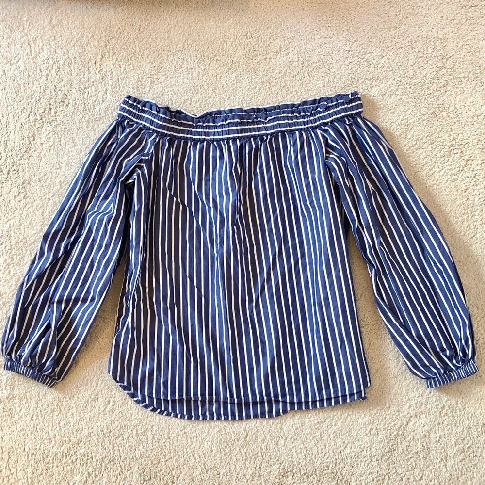 J. Crew Blue / White Striped Off Shoulder Top (0)